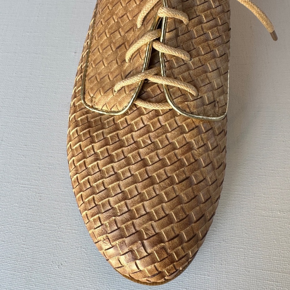 BUMPER Abella Oxford Lace-up Vegan Leather Basketweave Caramel NEW Sz 8